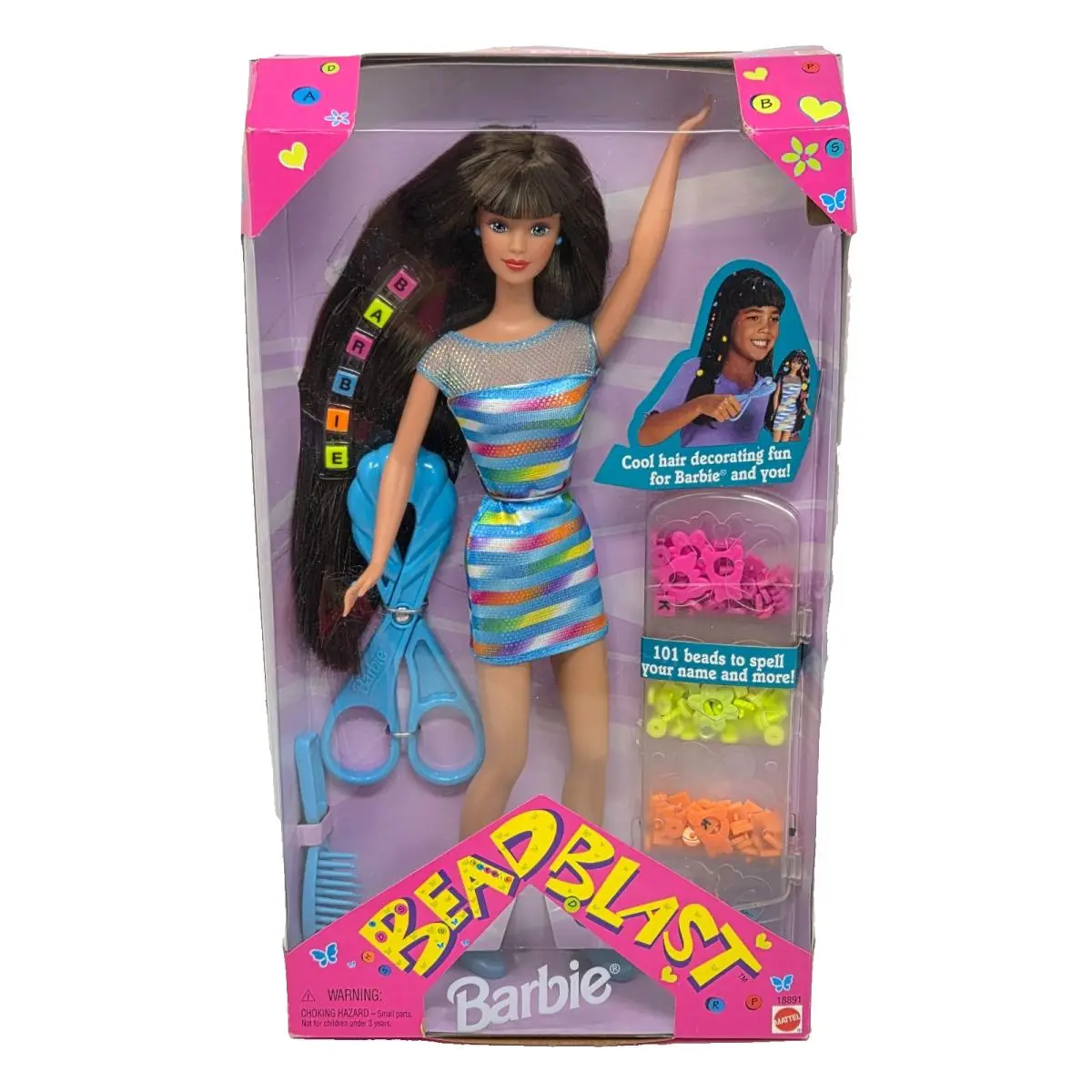 Vintage 1997 Bead Blast Barbie Doll 18891 Mattel Brunette