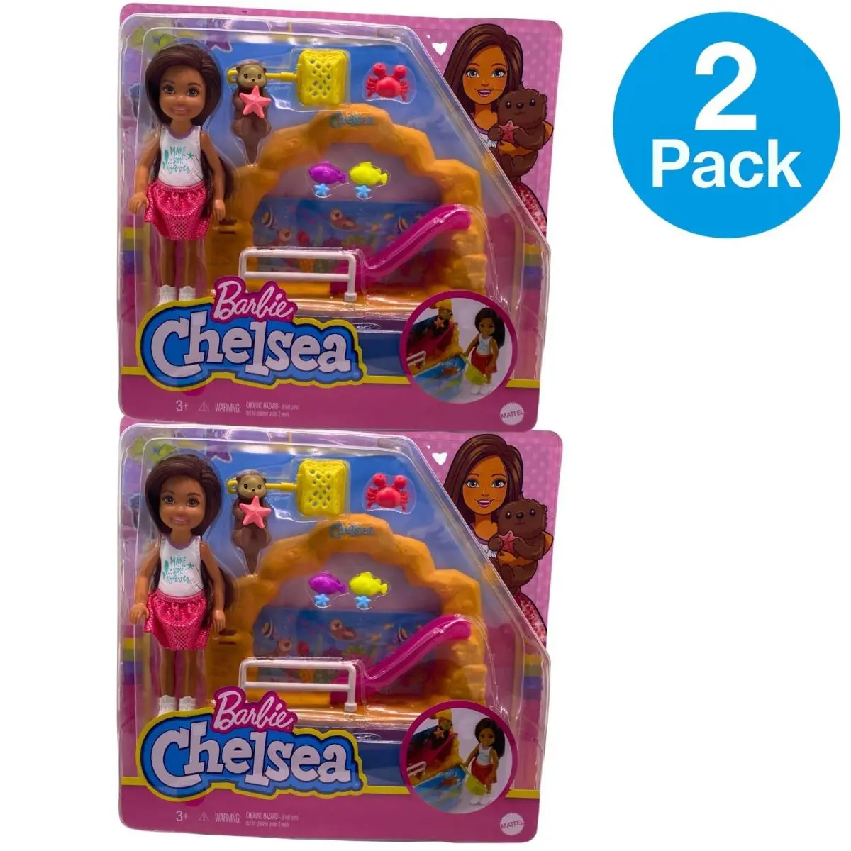 Barbie Chelsea Doll and Otter Playset with Water Slide 2 Pack