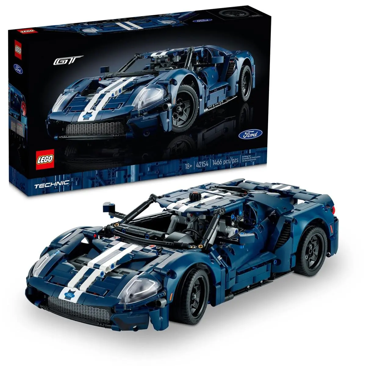 Lego Technic 2022 Ford GT Building Set For Adults - Collectible Blue White