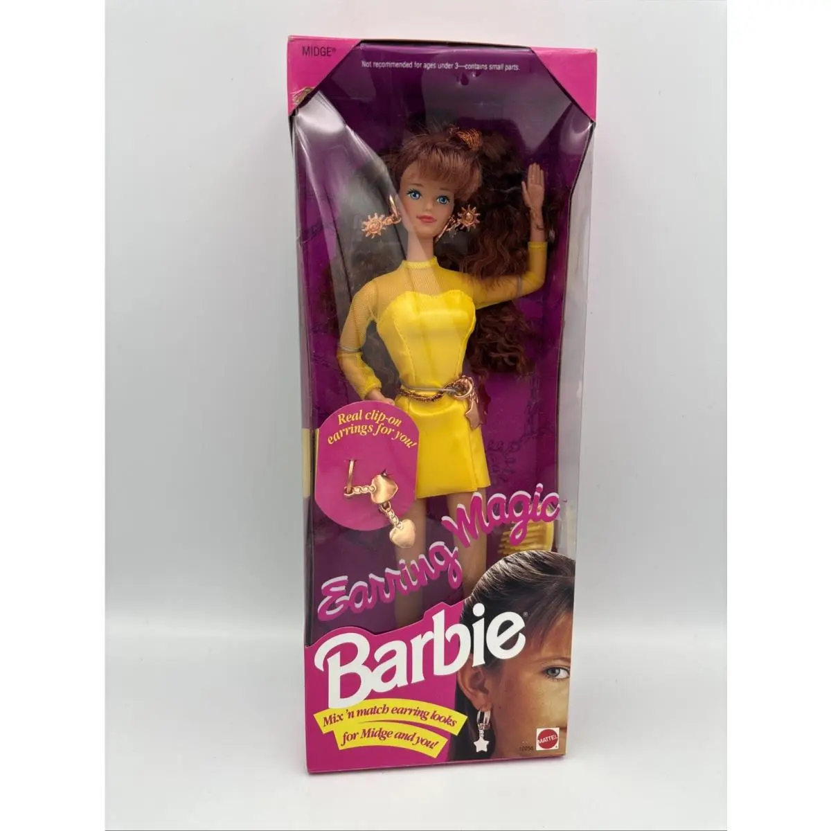 Vintage Mattel Barbie Earring Magic Midge 1992 Clip On Earrings Yellow Dress