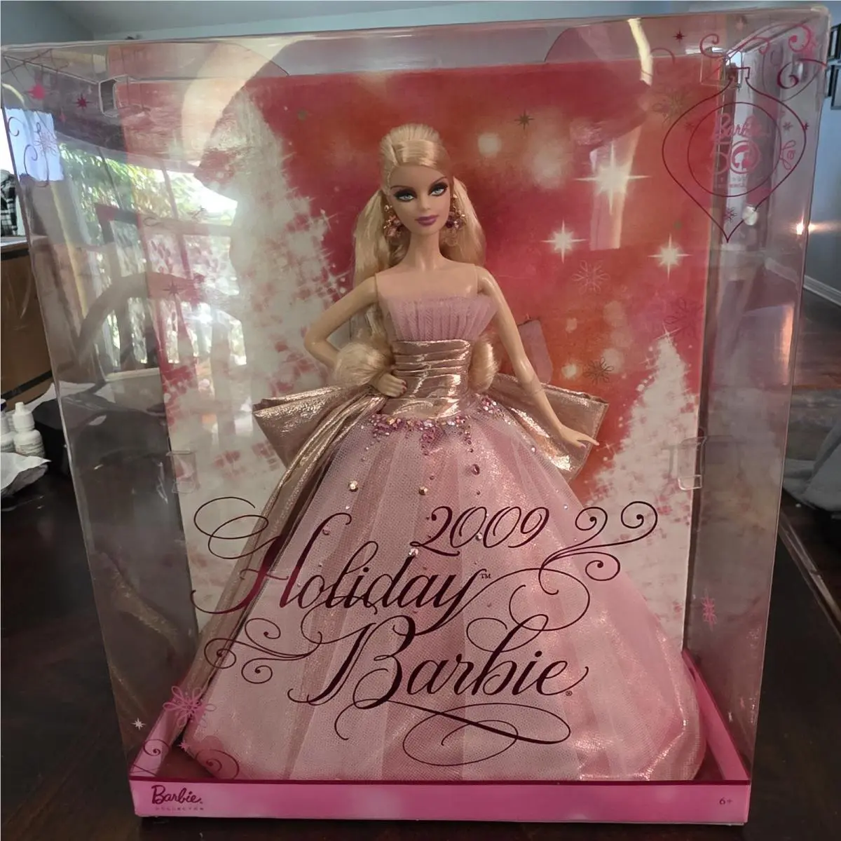 Barbie 2009 Holiday Barbie Doll N6556 Pink Gown Blonde 50th Anniversary Nrfb