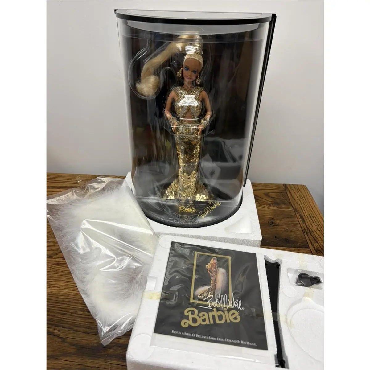Mattel Barbie Bob Mackie Gold 1 with Display Case and Shipper
