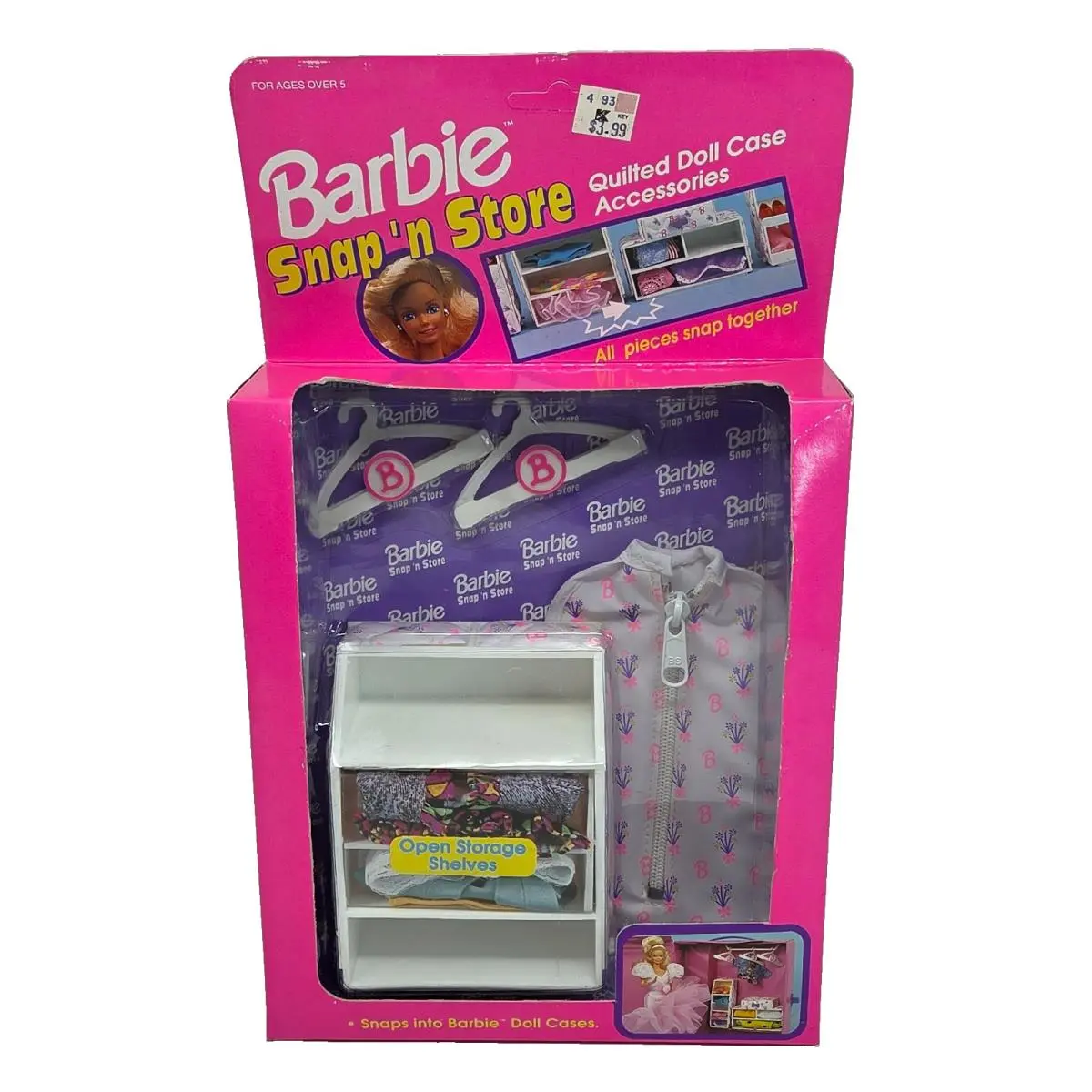 Vintage 1992 Barbie Snap N Store Quilted Doll Case + Accessories Storage