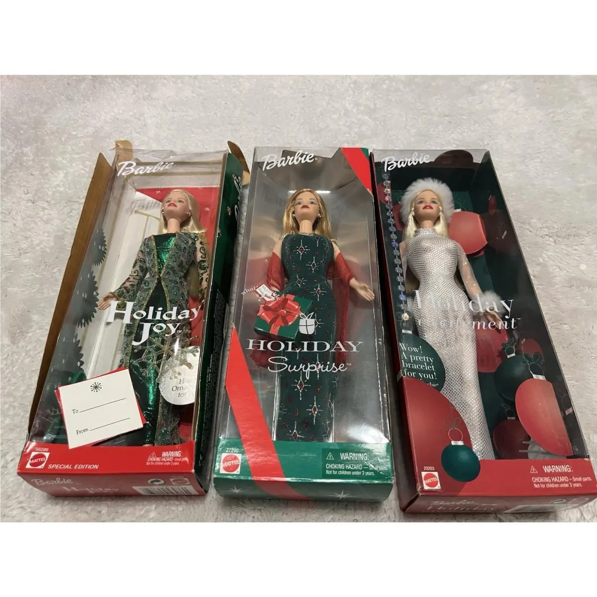 3 Barbie Holiday Excitement 2001 Surprise 2000 Joy 2003 Mattel Christmas
