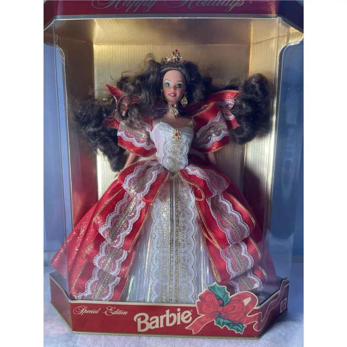 Happy Holidays 1997 Barbie Red Ribbon Dress Never Open 17832 Box Misprint