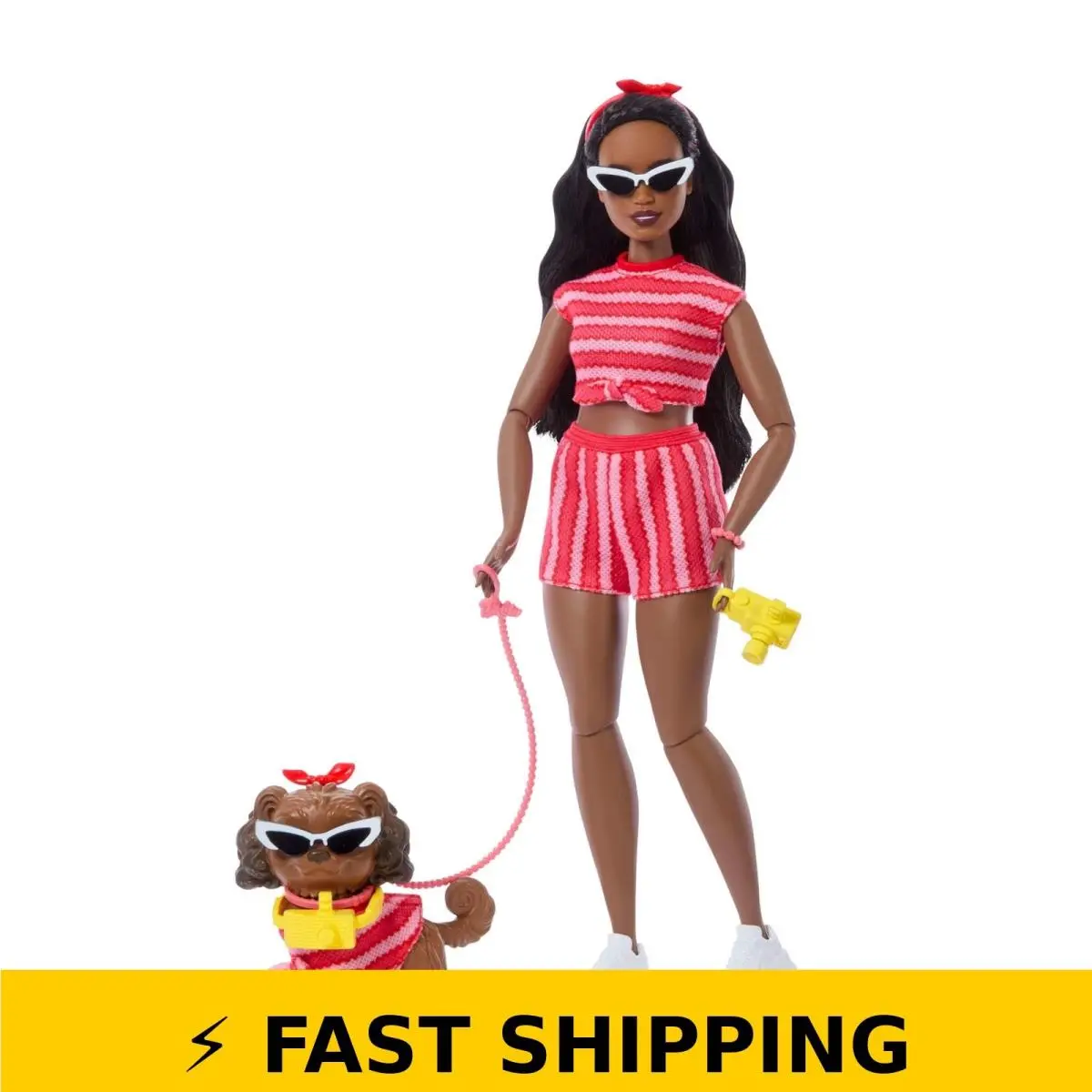 Barbie Twinning Looks Doll Pet Dog Matching Red Outfits Black Hair