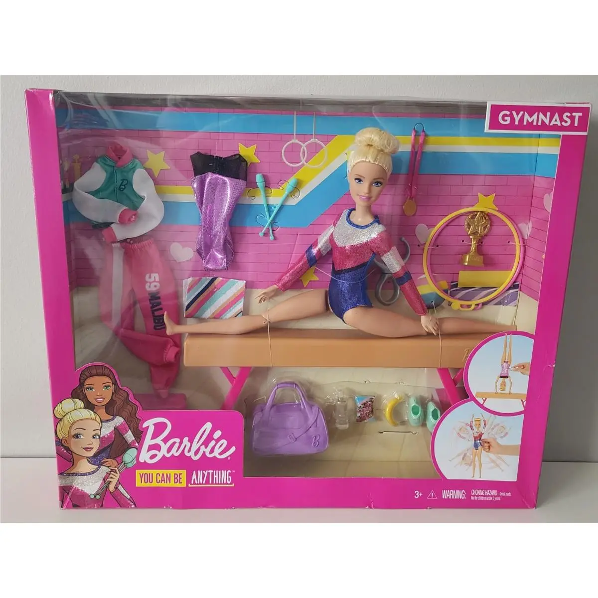 Barbie Careers Playset Blonde Gymnast Doll with Balance Beam Twirling Toy