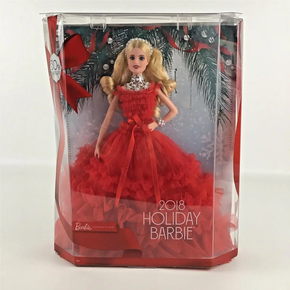 Barbie Signature 2018 Holiday Barbie 30th Anniversary Fashion Doll Red Mattel