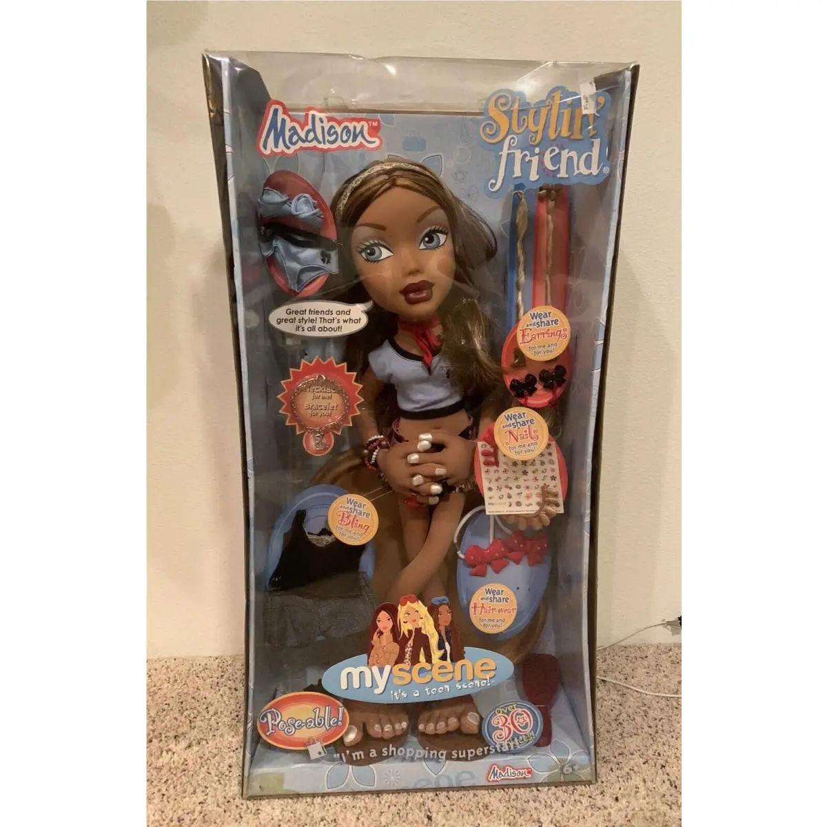 2004 Mattel My Scene Madison Stylin` Friend Pose-able Soft Body Doll. Nrfb/vhtf