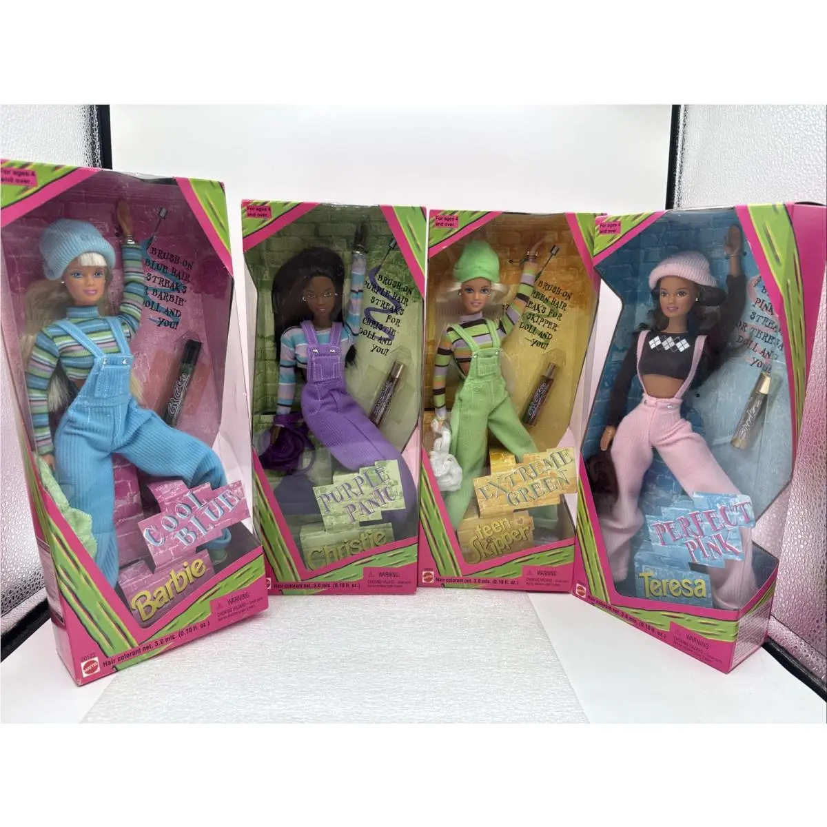 Set Of 4 - 1997 Color Streaks Barbies Teen Skipper Teresa Barbie Christie