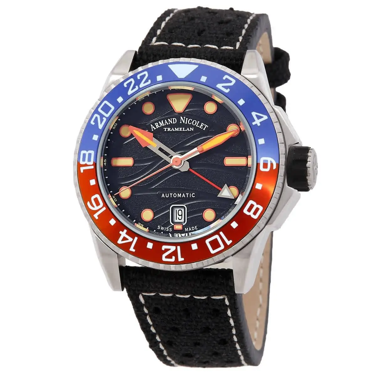 Armand Nicolet Jsh Gmt Automatic Black Dial Men`s Watch A487RGN-NO-P0640NC8 - Dial: Black, Band: Black, Bezel: Silver-tone