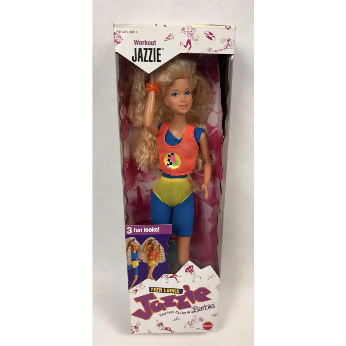 Vintage 1988 Teen Looks Workout Jazzie Doll 3633 Teen Cousin Of Barbie Mib