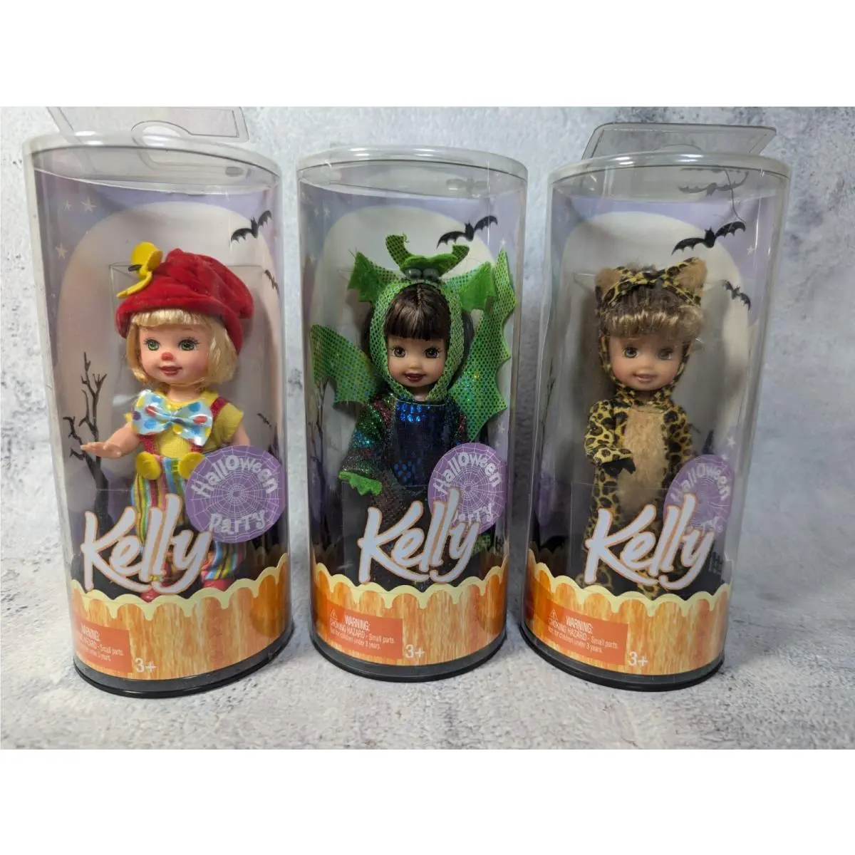 Set Of 3 Mattel Barbie Kelly 2005 Halloween Party Dragon Clown and Cheetah