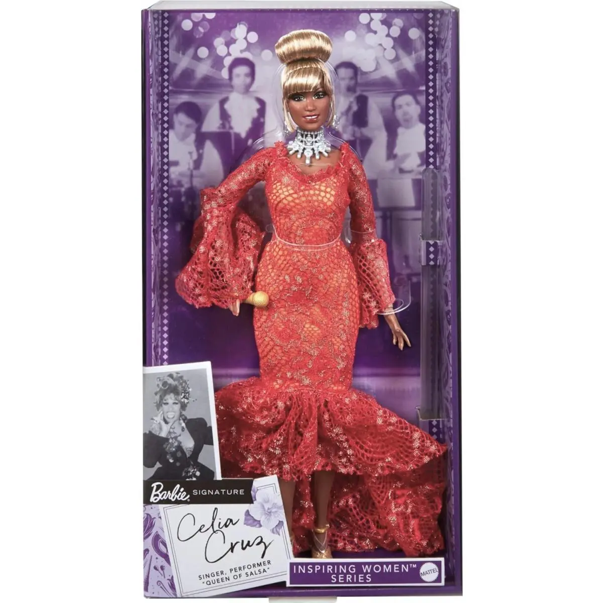 Celia Cruz Queen of Salsa Barbie Inspiring Women Doll Collectible in Red Dress