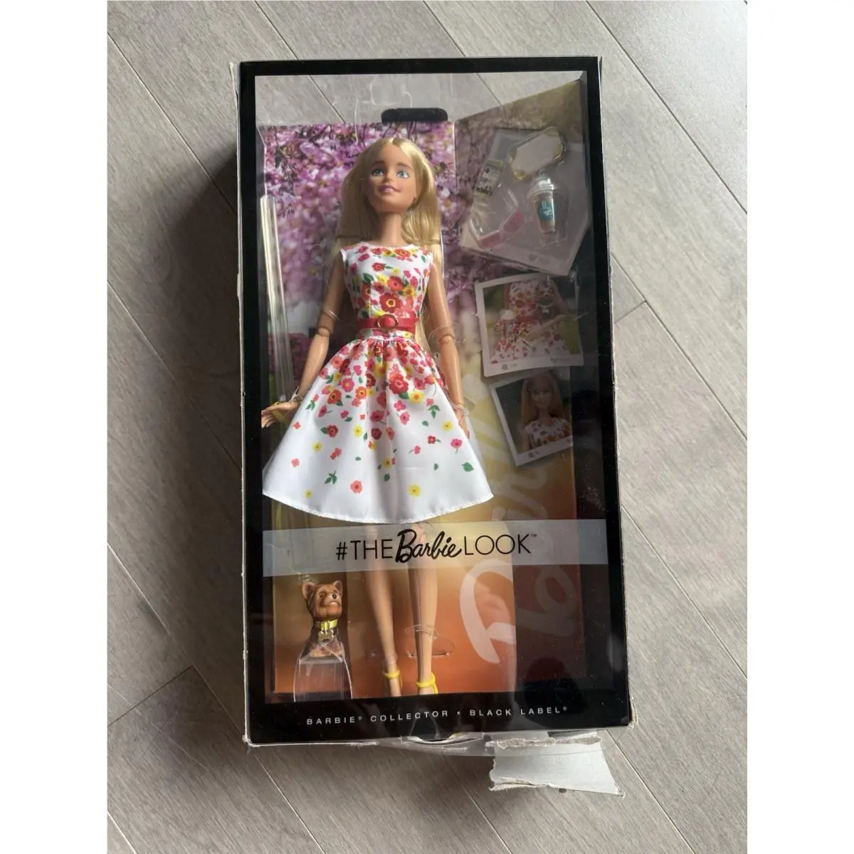 See AD The Barbie Look Doll 2016 Floral Dress Dog Black Label Mattel Nrfb