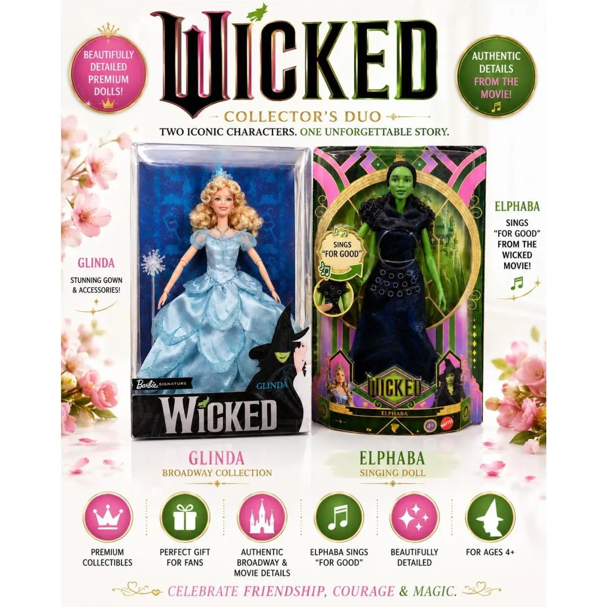 Wicked Collector Duo 2018 Signature Broadway Glinda Elphaba Sings Barbie Dolls