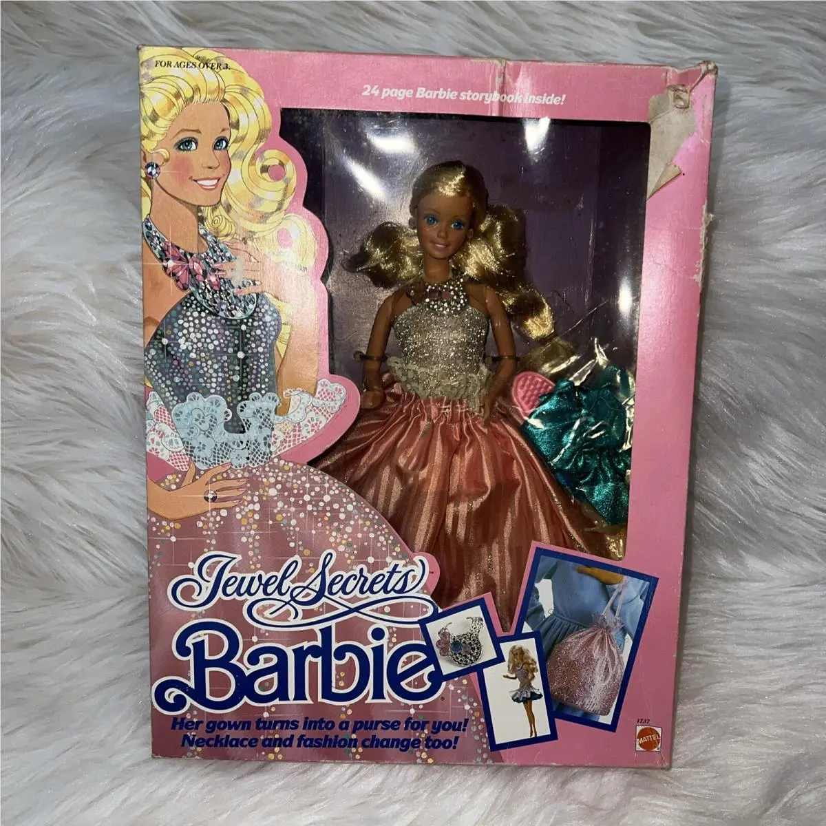 Vintage 1986 Jewel Secrets Barbie Doll 1737 Pink Dress Purse
