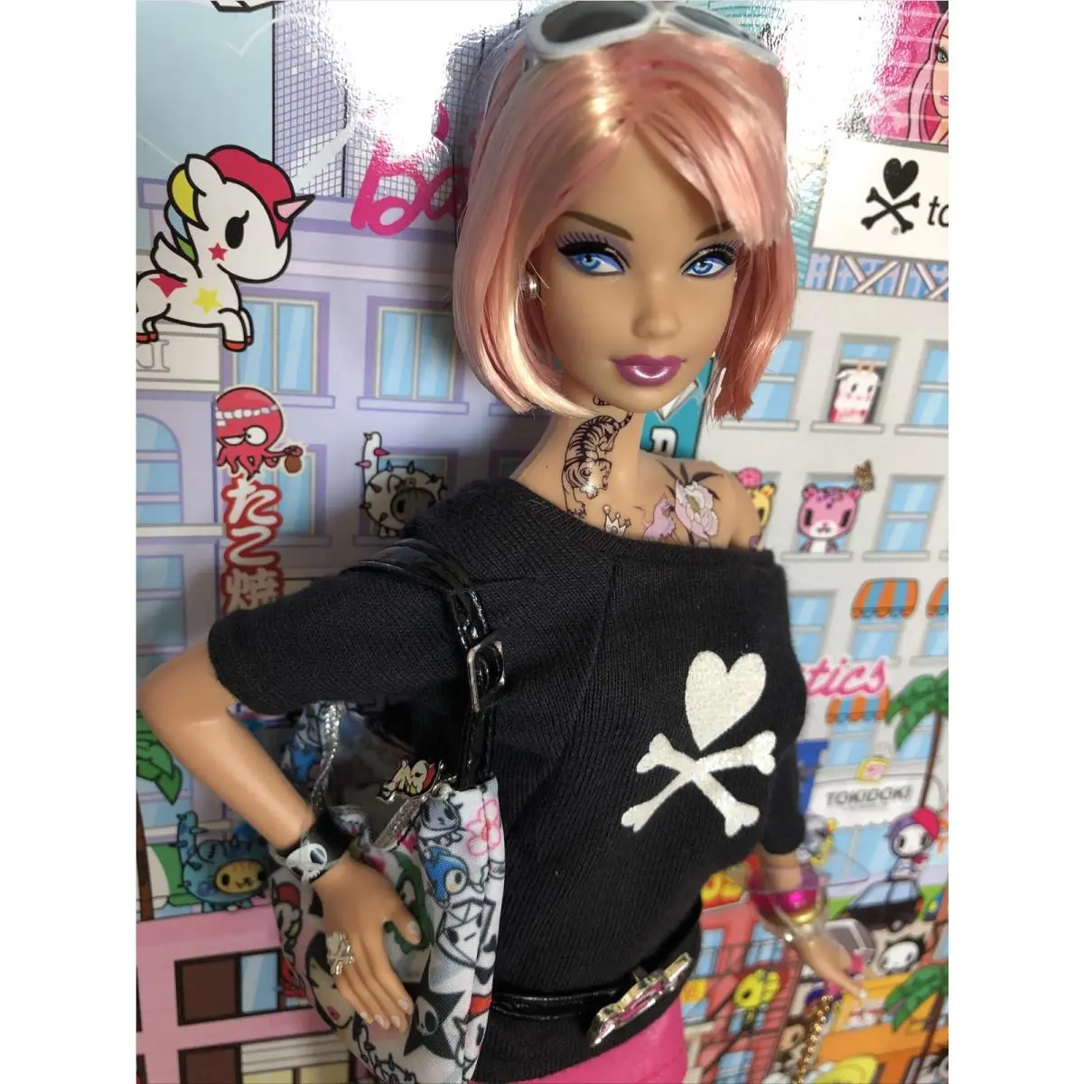 Simone Legno Tokidoki Tattoo Barbie Doll with Bracelet Bastardino Shoes Bag