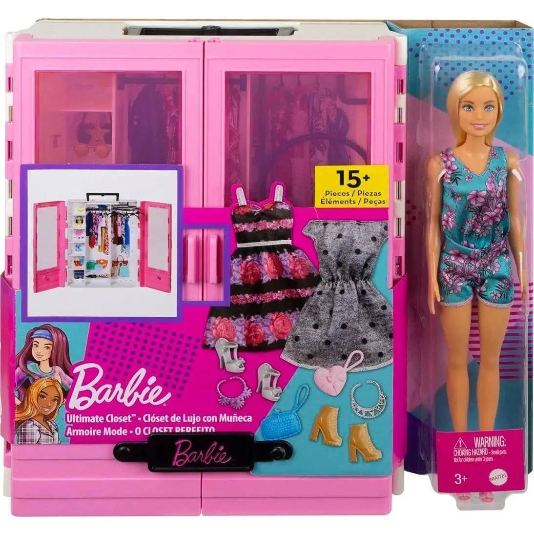 Barbie Fashionistas Doll Ultimate Closet Playset with Clothes + 12 Accessories