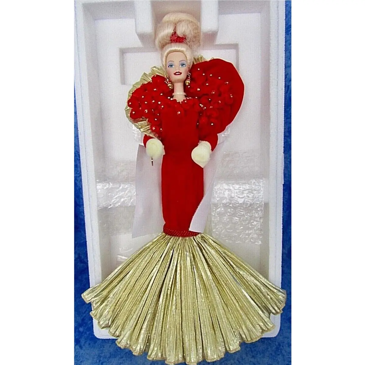 Barbie - Porcelain Golden Anniversary 1945-1995 in Red Roses Gold Dress