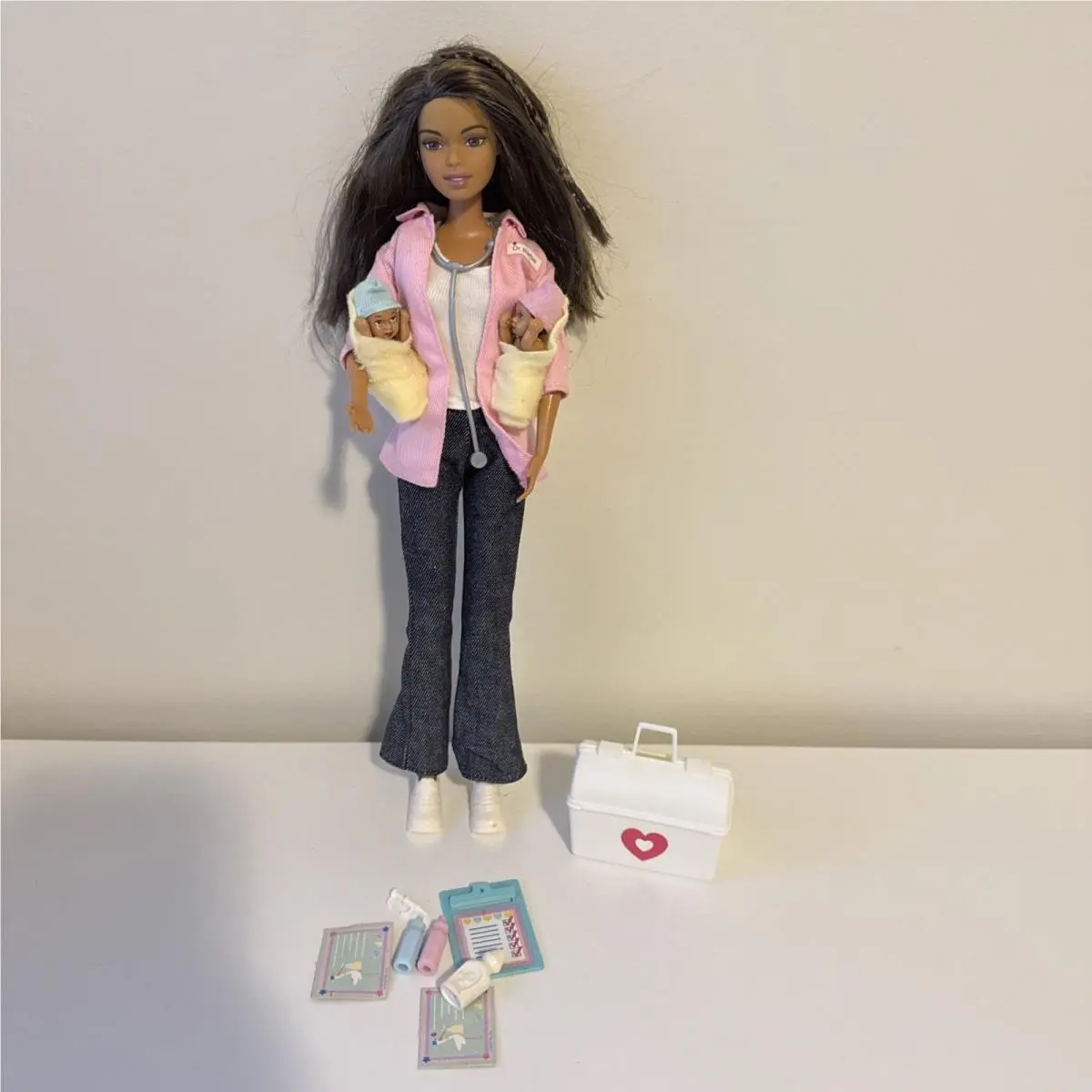 Baby Doctor Barbie African American AA 2005 Twin Babies Removed From Box