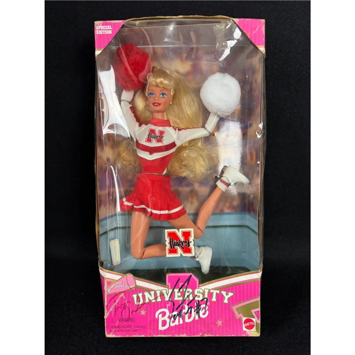 University Barbie Nebraska Huskers Cheerleader Doll Signed Tom Osborne S. Frost