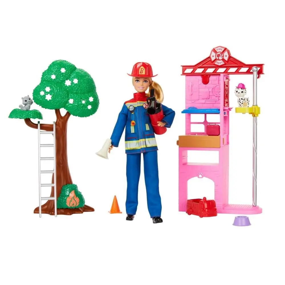 Barbie Careers Firefighter Doll Playset with Fire Station Multicolor