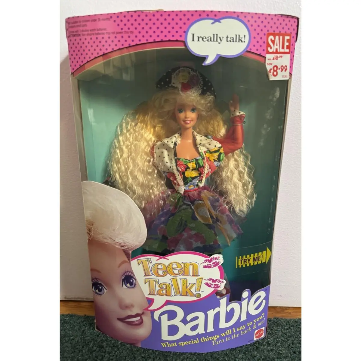 Vintage 1991 Teen Talk Blonde Crimped Hair Barbie UK Version 4951 Nrfb-mint