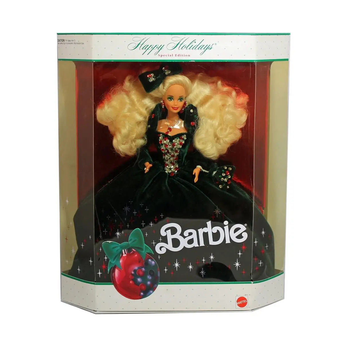 Happy Holidays Barbie Doll is Approx. 11.5 Tall. Sizes May Vary. Black