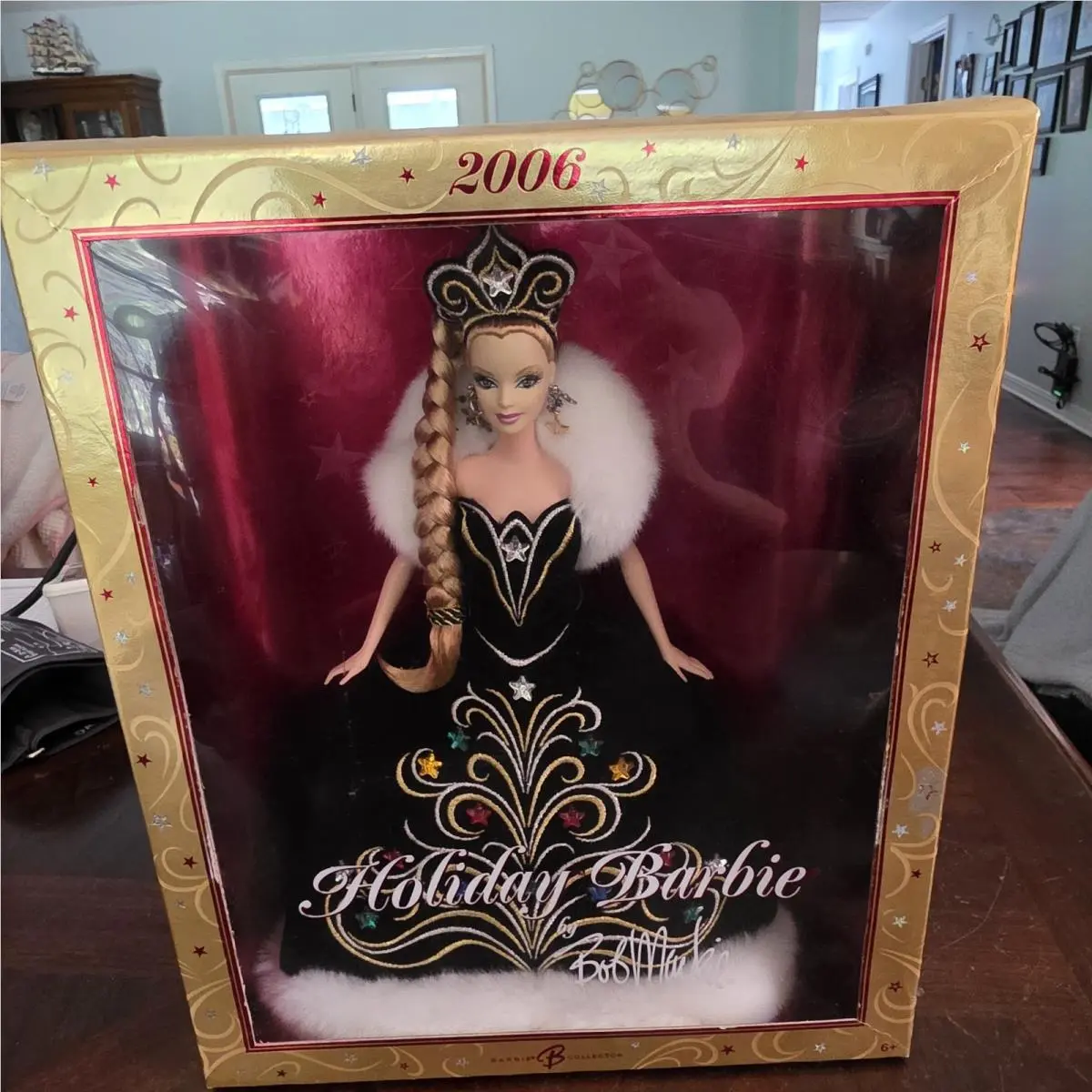2006 Holiday Barbie Doll Bob Mackie Designer Black Gown J0949 Box