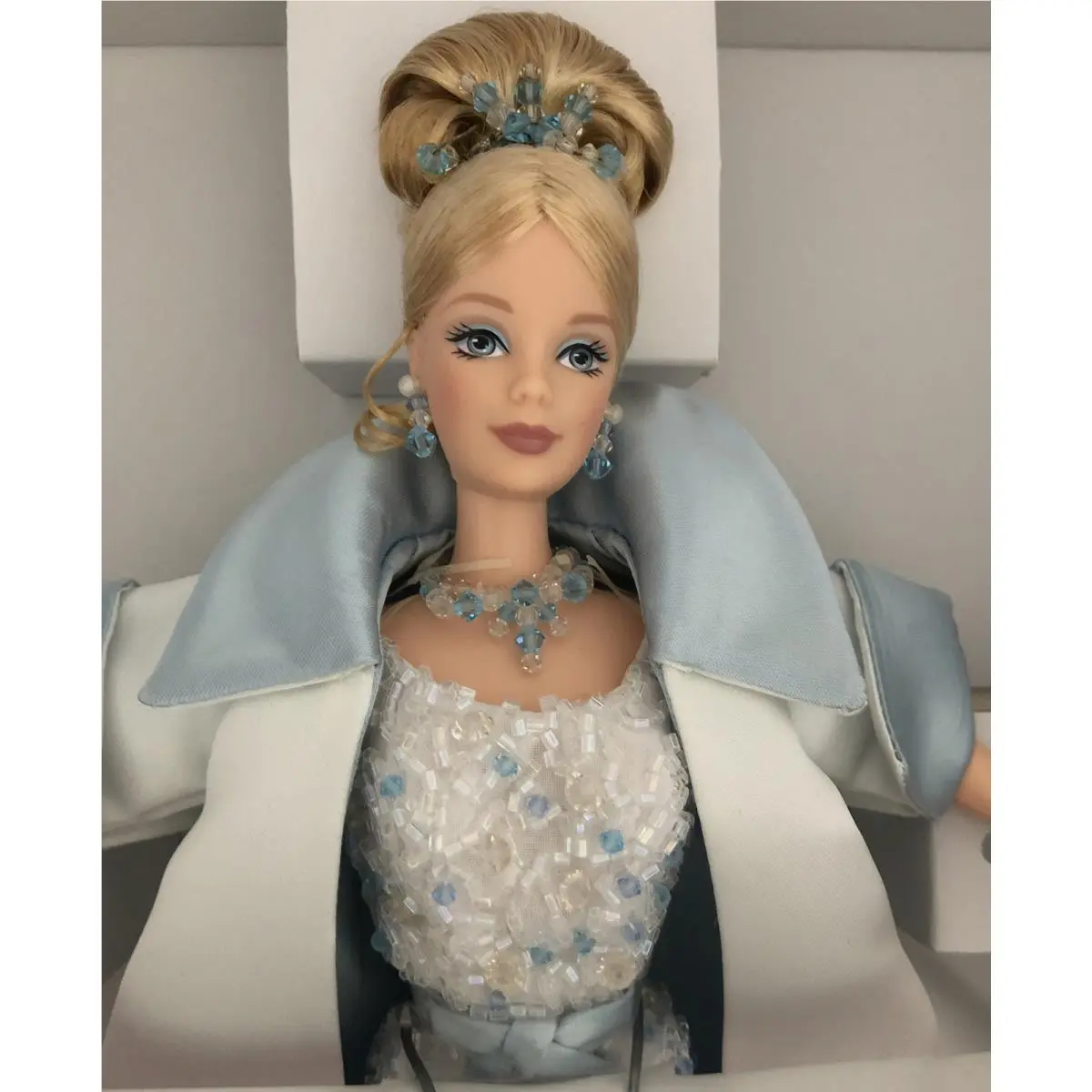 Crystal Jubilee Barbie Doll with White Satin Opera Coat Tiara Necklace
