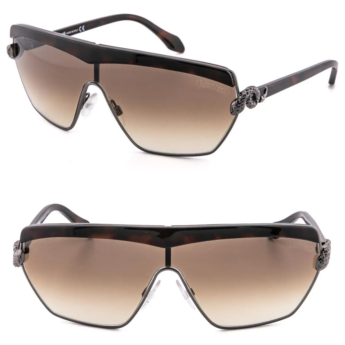 Roberto Cavalli 749 Mirihi RC749S Ruthenium Havana Metal Snake Shield Sunglass