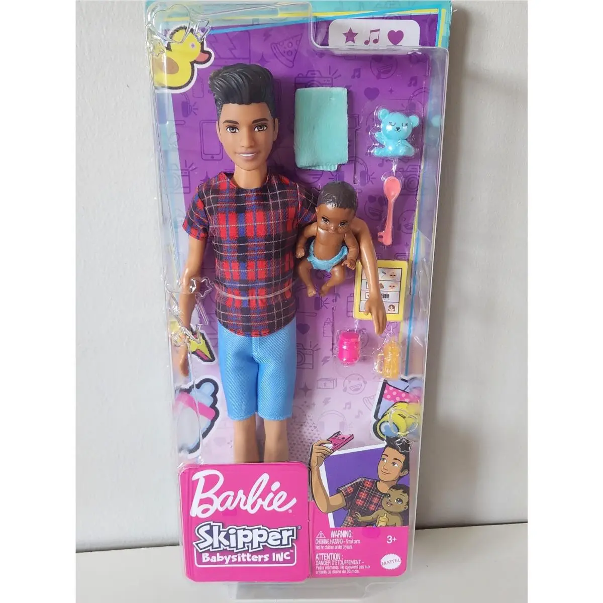 Barbie Skipper Babysitters Black Hair Brown Eyes Boy Doll with Baby