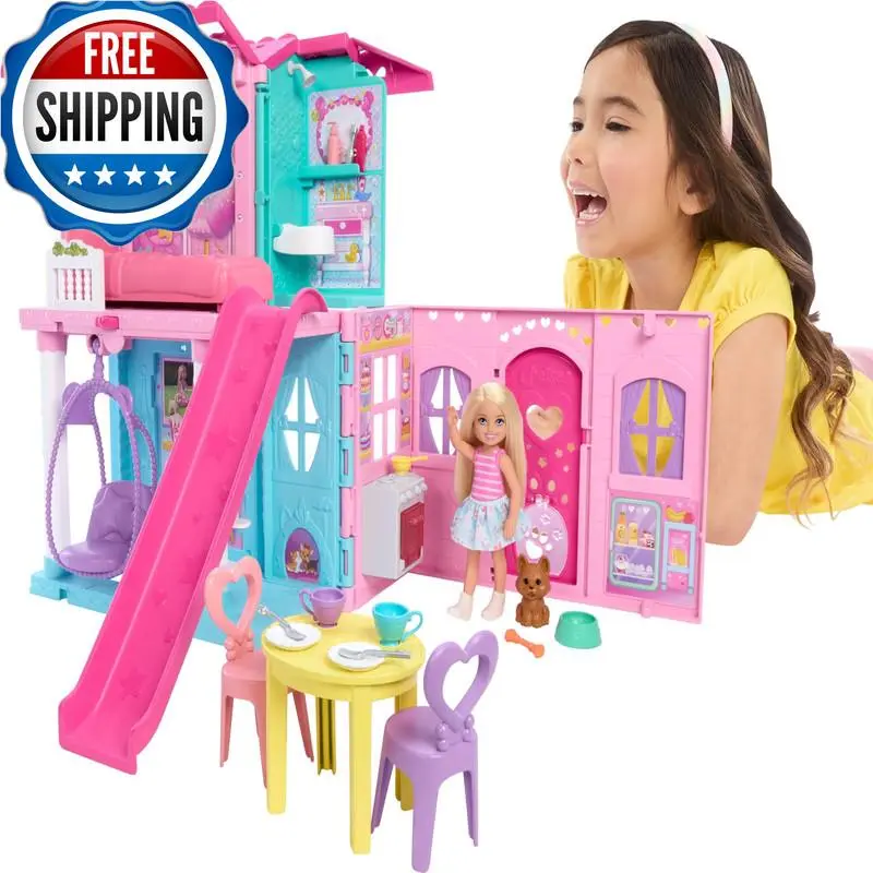 Barbie Chelsea Toy Dollhouse 15 Accessories Pop-up House Expands To 17 X 13