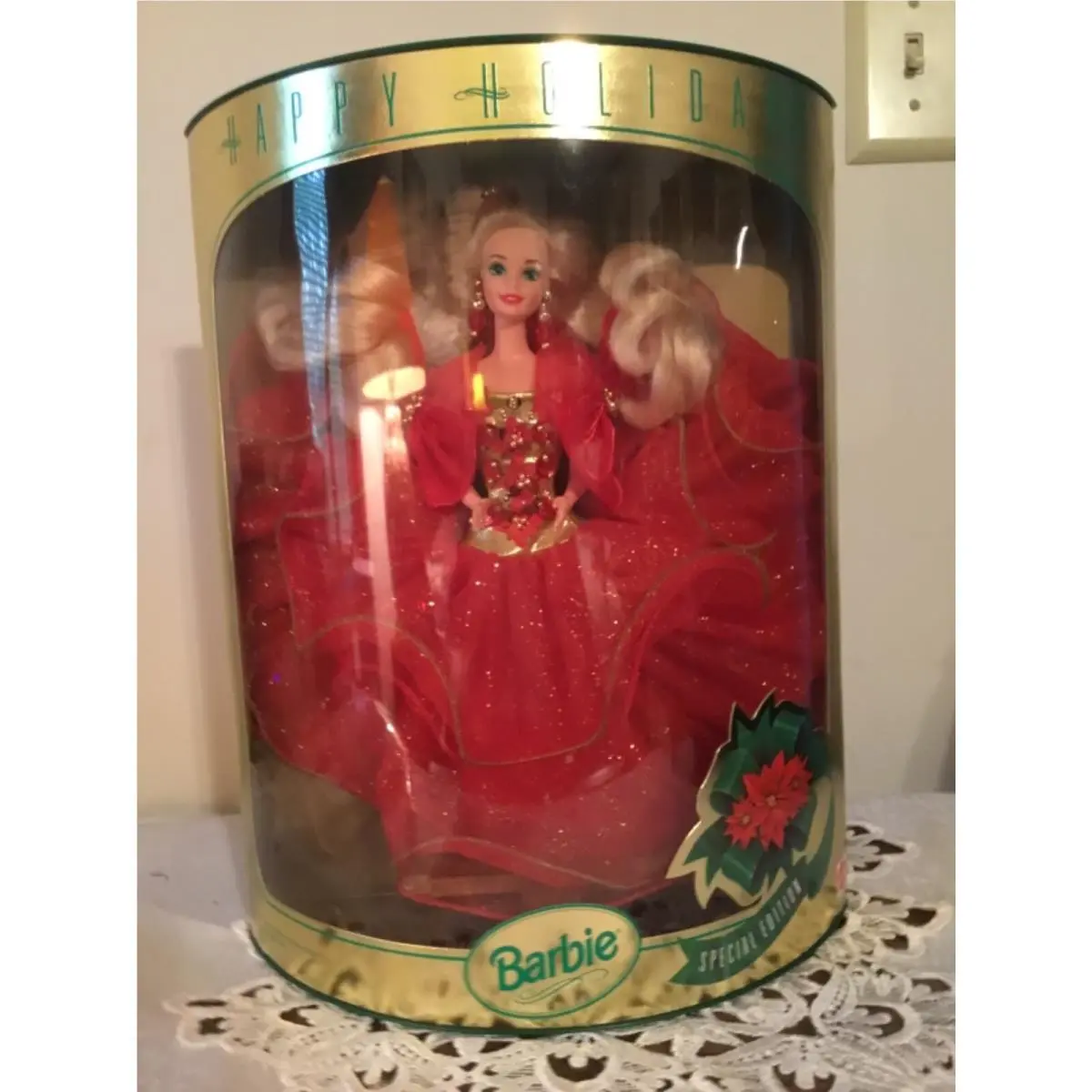 1993 Mattel 10824 Happy Holidays Barbie Doll in Red Gown Special Edition Bnibmt