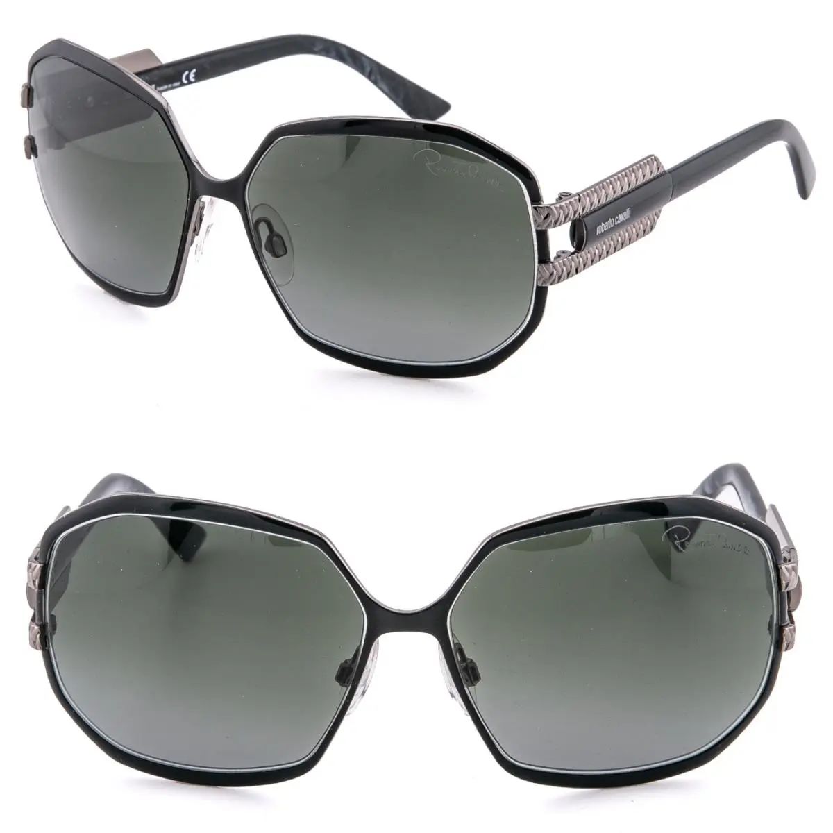 Roberto Cavalli 600 Drosera RC600S Black Gunmetal Geometric Serpenti Sunglasses