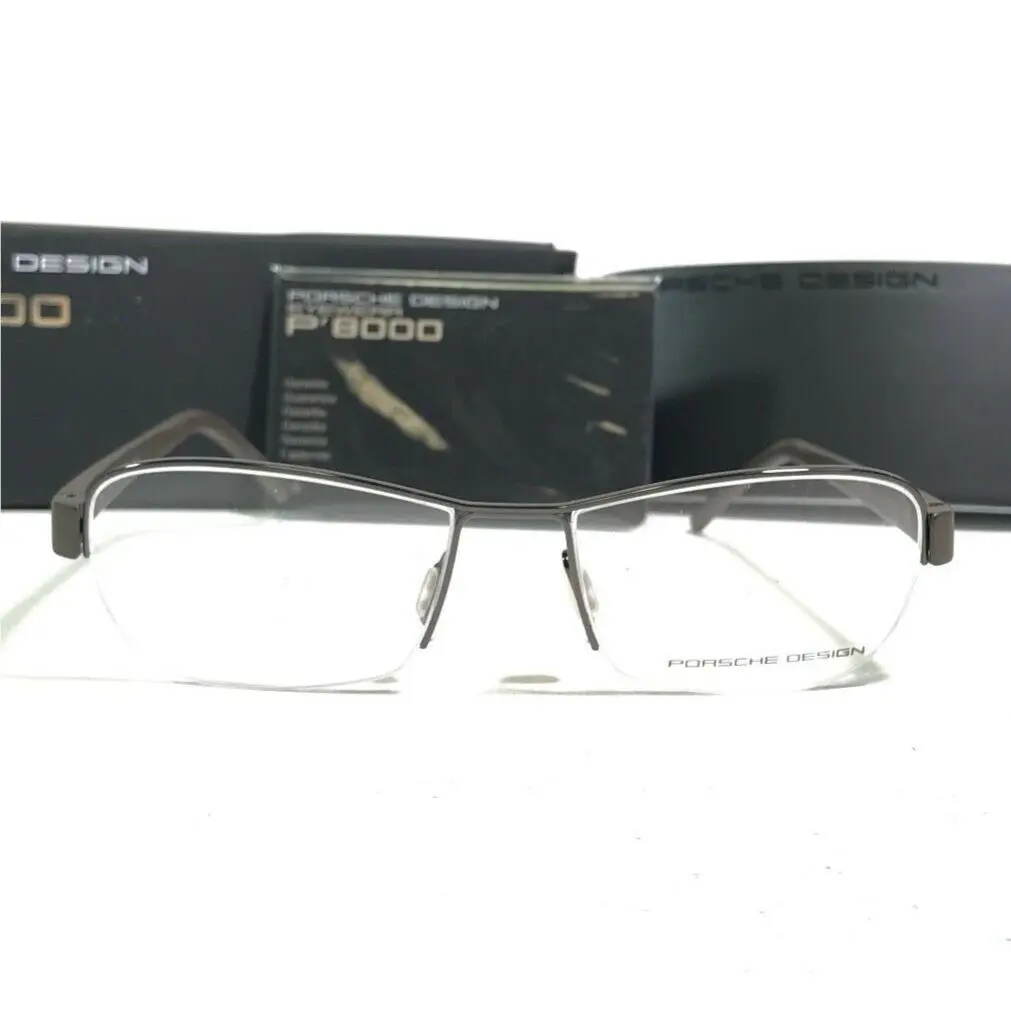 Design Eyeglasses Frames P8211 B Gray Rectangular Half Rim 57-17-140 by Porsche