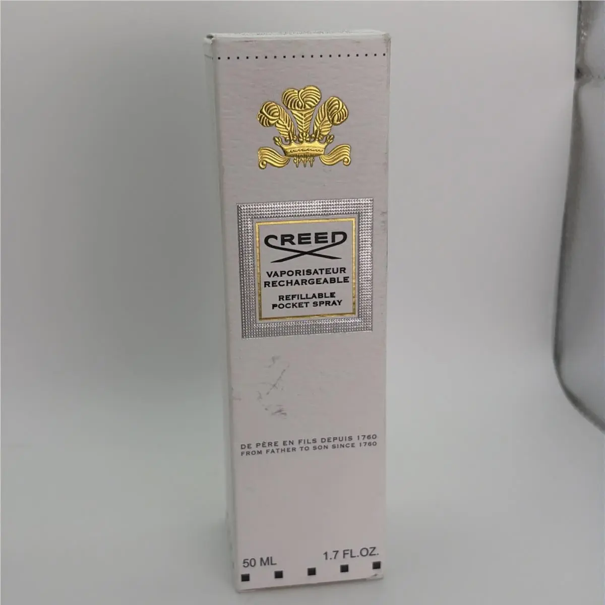 Creed Refillable Travel Pocket Spray Perfume Atomizer 50ml White Gold