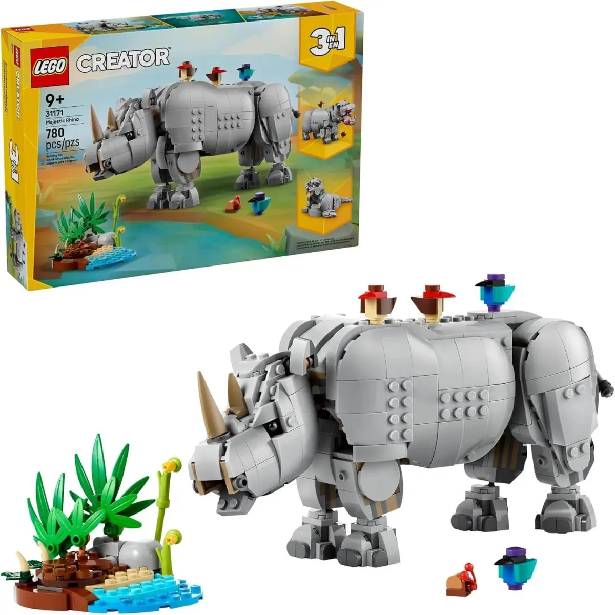 Lego Creator 3 in 1 Wild Animals: Majestic Rhino 31171 Building Toy Set Gift
