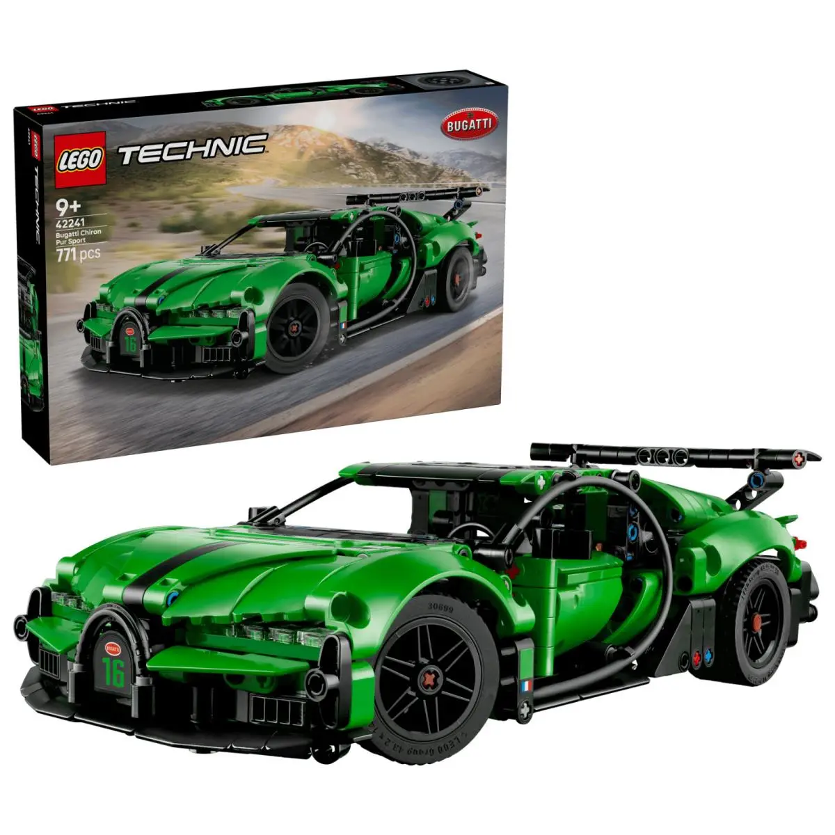 Lego 42241 Green Bugatti Chiron Pur Sport Hypercar Technic Race Car Gift