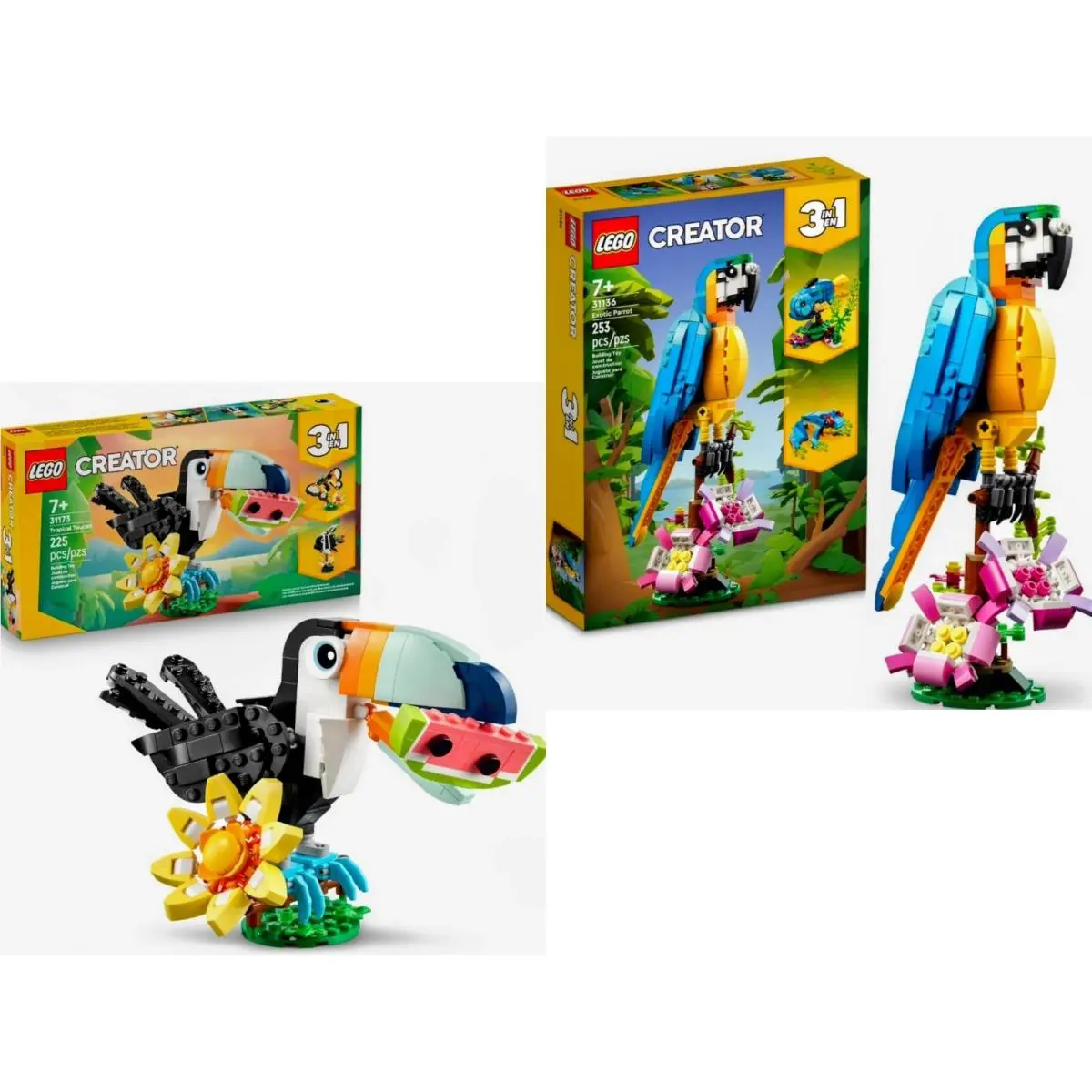 Set of 2 Lego Creator 3 in 1 Exotic Birds Tropical Toucan Exotic Parrot