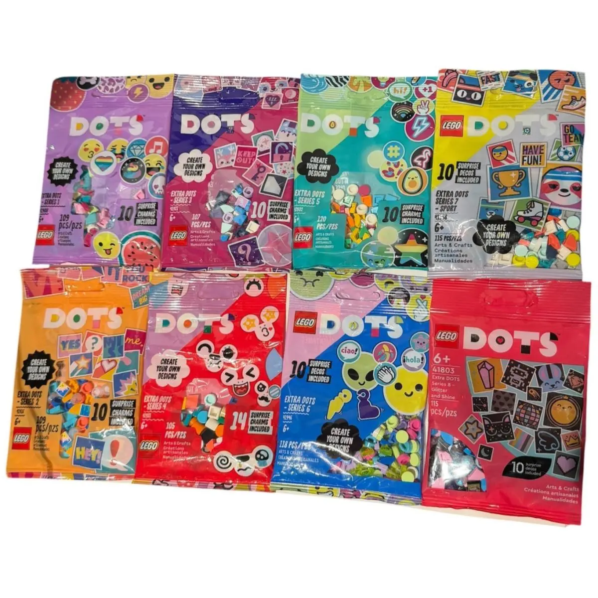 Lego Dots Complete Set of 8 Bags Extra Dots Series 1 Through 8