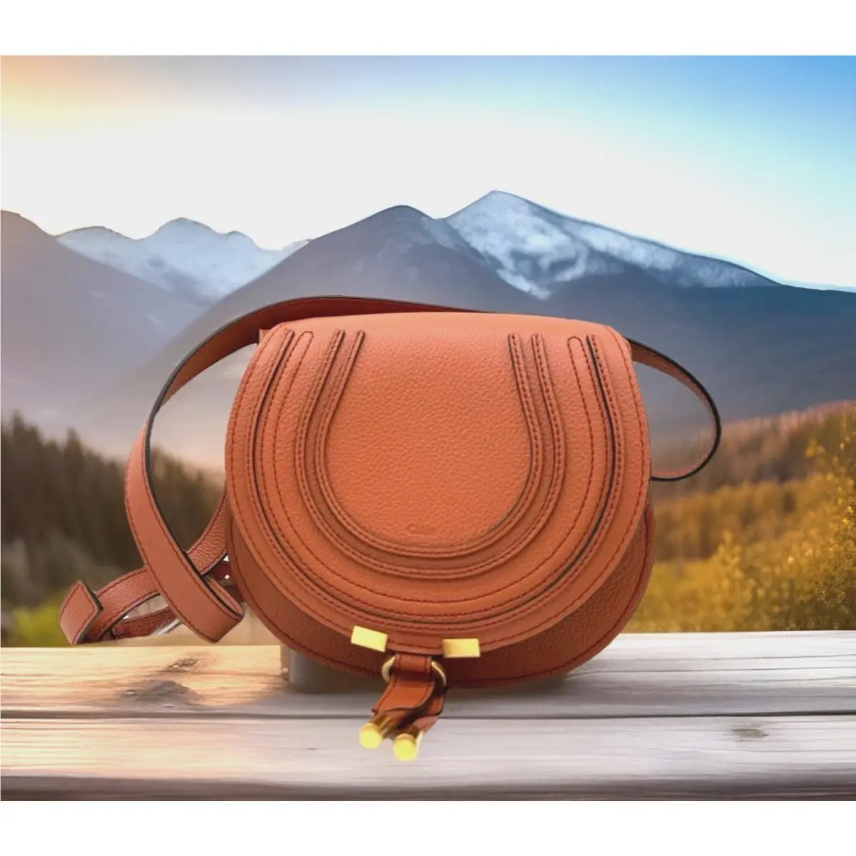 Chloé Marcie Small Pebbled Leather Saddle Crossbody In Crimson Color
