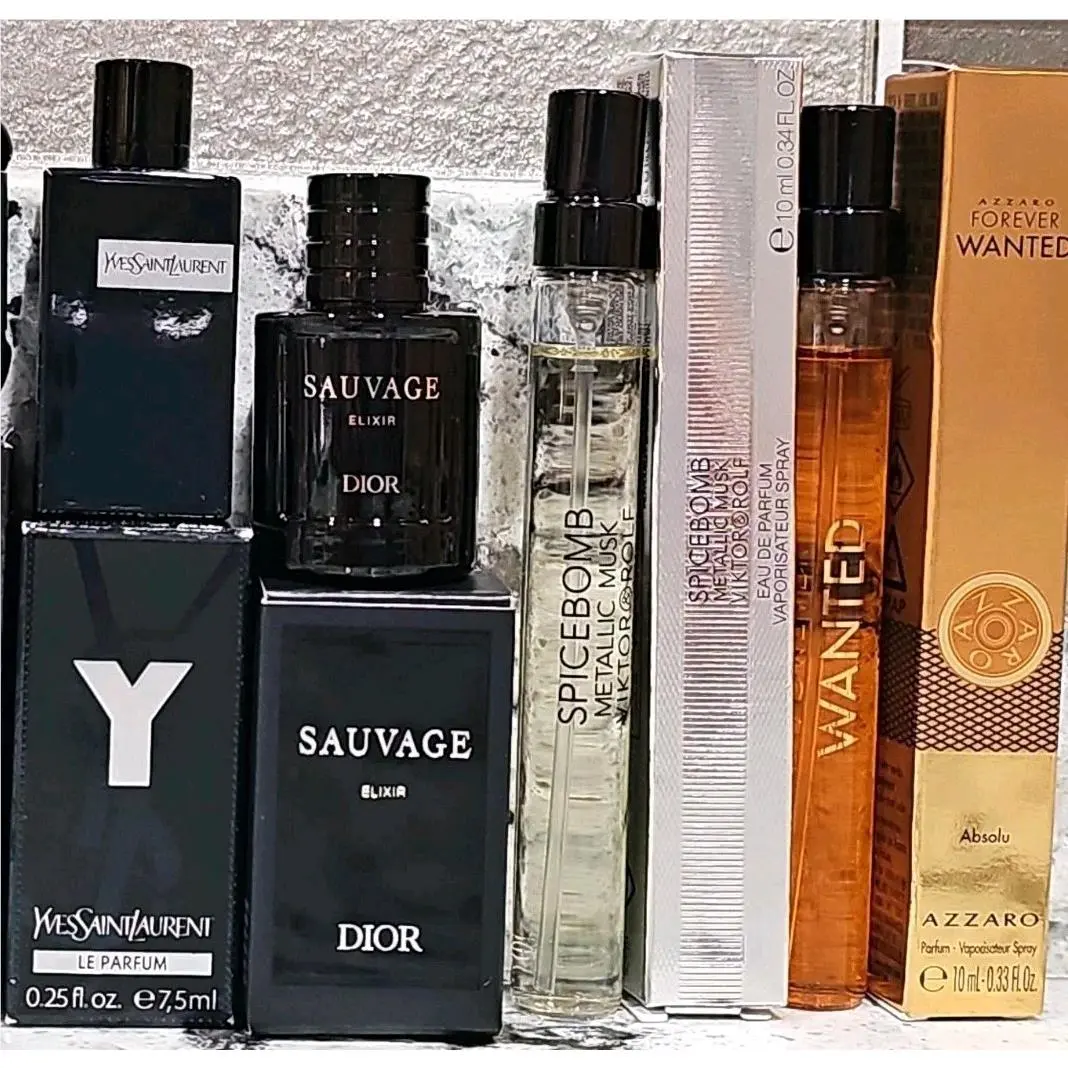 4 Mens Cologne Minis Dior Sauvage Elixir Spicebomb Metallic Musk Azzaro Absolu Y