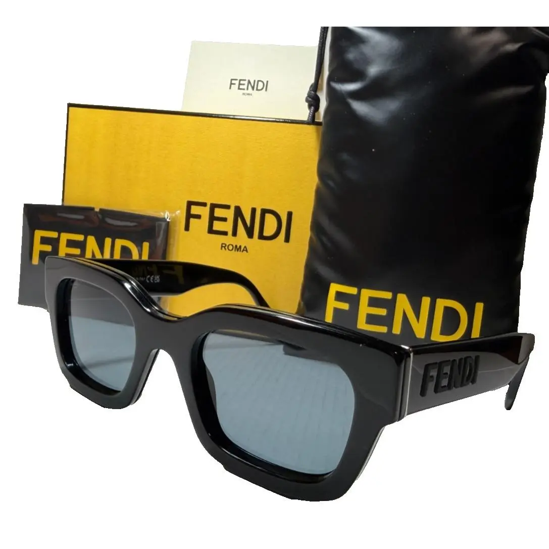 Fendi Signature FE40119I 01V Shiny Black W/blue Lens Sunglasses 50-22