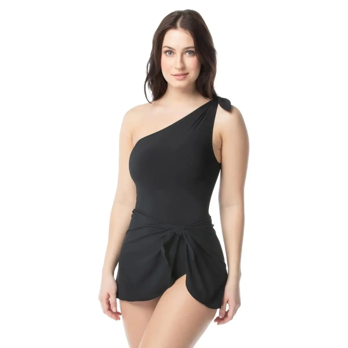 Contours by Coco  One Shoulder Sarong One Piece Swimsuit Black 12 36D by Reef