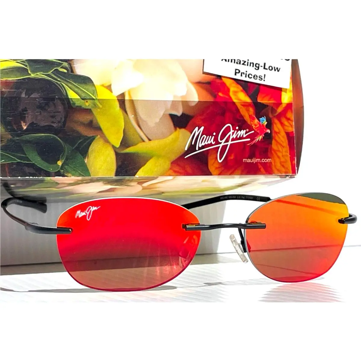 UK Maui Jim Aki Aki Matte Black Polarized Hawaii Lava Ruby Lens Sunglass RM333-2