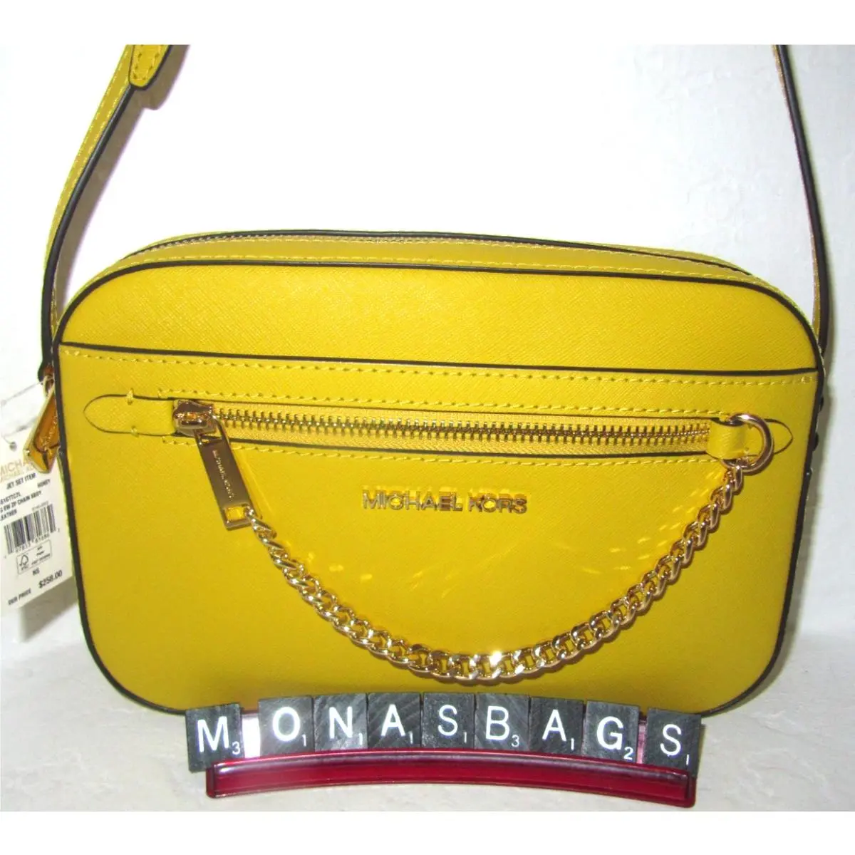 Michael Kors Jet Set Large Zip Chain EW Crossbody Bag Honey Yellow