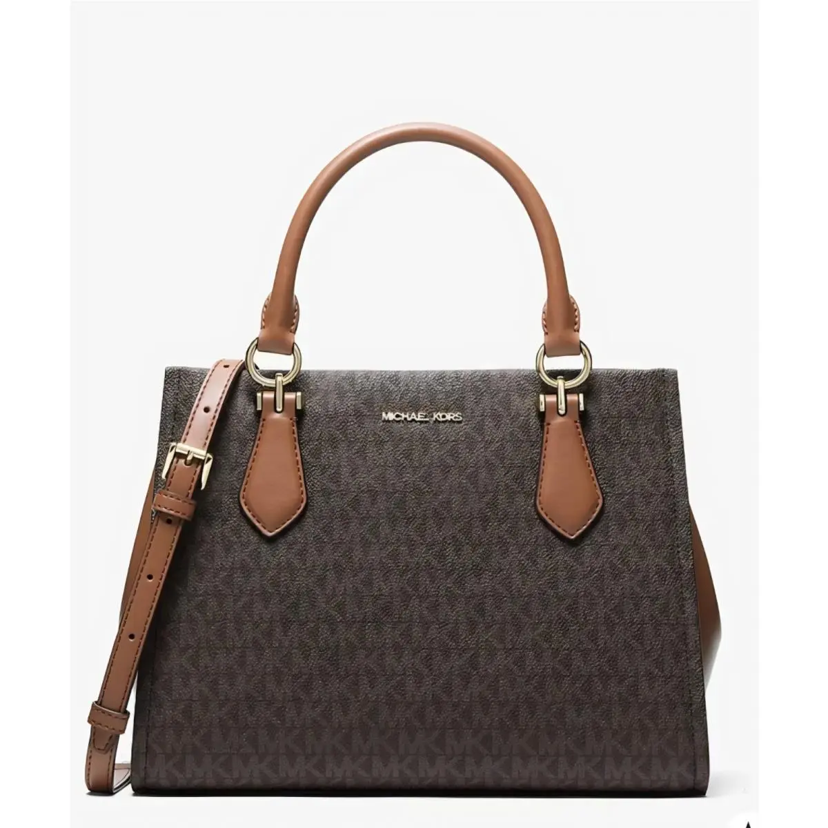 Michael Kors Marilyn Medium Logo Convertible Satchel Bag Brown w/ Gold