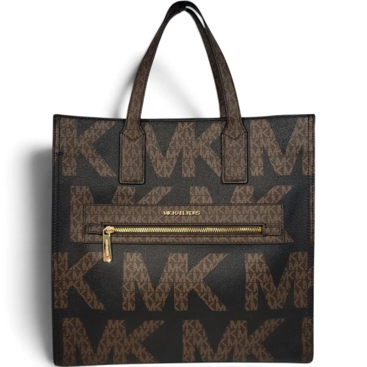 Michael Kors Kenly Large Tote Black Brown Multi Monogram Canvas